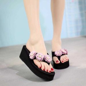 Slipper New Summer Women Flip-Flops Handmade Daisy Lady Slippers Platform Ramp Non-Slip Outside Casual Beach Shoes