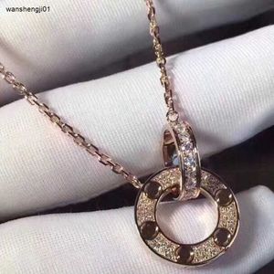 23SS Women Fashion Necklace Designer Jewelry Party Sterling Silver Double Rings Diamond Pendant Rose Gold Halsband smycken gåva