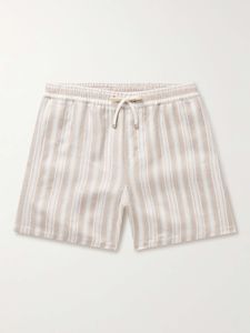 Loro Piano Design Mens Italiano Shorts Casual Calça Curta Listrada Branca Shorts de Linho com Cordão Beach Wear