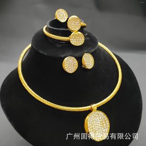 Chains African 24k Gold Plated Pendant Necklace Bracelet Earrings Ring Jewelry Set Four Pieces Dubai Bridal