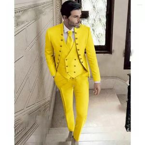 Men's Suits Yellow Terno Blazer For Men Casual Prom Party Regular Length Three Piece Jacket Pants Vest Slim Fit Masculinos Hombre Male Suit