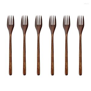 Forks Wooden 6 Pieces Eco-Friendly Japanese Wood Salad Dinner Fork Tableware Dinnerware For Kids Adult