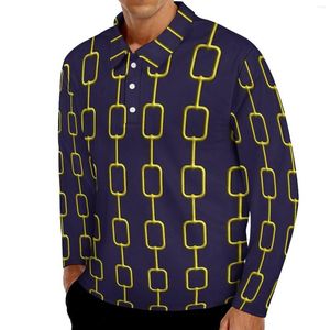 Herrpolos guldkedja polo skjortor herr vintage tryck casual skjorta vår stilen vänd ned krage långärmad grafisk överdimensionerad t-shirts