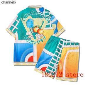 Мужские футболки красочные сплайшины Casablanca Table Tennis Racket Racket Orange Flower Shorts Установите мужчины Женщины Hawaii Beach Holiday Short Short костюм HKD230817