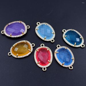 Pendanthalsband 10st CZ Paled Natural Jade Stone Connectors Pendants Blue Purple Red Colors Double Hole Linkers Charms