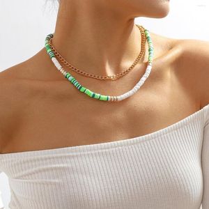 Chains Neckla Colorful Leather Pad Double Layer Collarbone Chain Simple And Elegant Necklace For Women Luxury Fashion