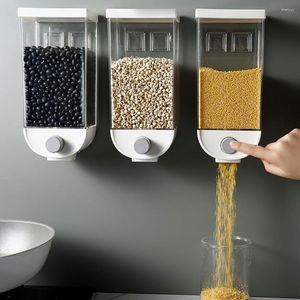 Depolama Şişeleri Mühürlü Pirinç Kutusu Duvara Monte Tahıl Tahıl Konteyneri Kuru Gıda Dispenser Jar Mutfak Araçları