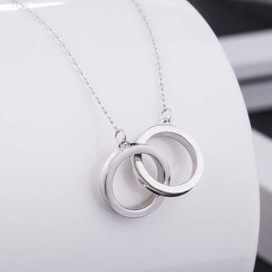 Designer's S925 Sterling Silver Double Ring Necklace 1837 fashion temperament pendant Brand double ring silver clavicle chain for women ZPD0