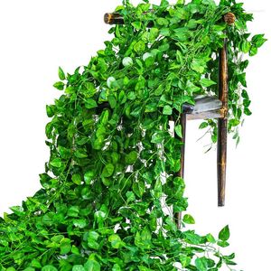 장식용 꽃 2.2m 인공 식물 녹색 아이비 잎 화환 실크 벽 교수형 포도 나무 집 정원 장식 웨딩 파티 DIY 가짜 화환