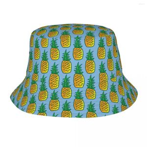 Berets Pineapple Fruit Pattern Bucket Hat Men Women Unisex Fashion Summer Fisherman's