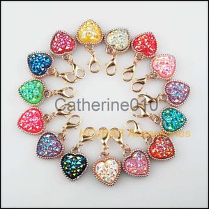 Naszyjniki wiszące 15pcs KC Gold Color Heart Flower Flower Frame Carme Carms z homarami pazurami 15,5x18,5 mm J230817