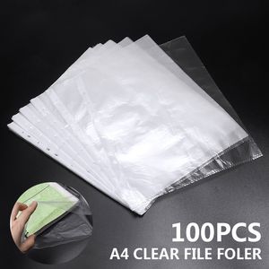 Andere Büroschulen liefert 100pcsset A4 Klar Ordner 11 Löcher Löcher Lose Blatt Transparent Papierspeicherbeutel Dokumente Blechschutz Organizer Dateien 230816