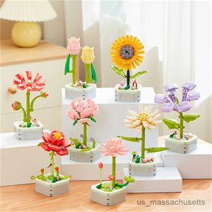 Blocchi kit di blocchi per bouquet di girasole kit fai -da -te orchidee block set giocattolo set di giocattolo rosa in vaso b litola ragazza adulta regalo per adulti R230817