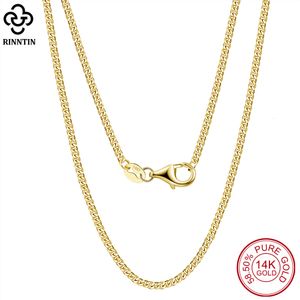 Pendanthalsband Rinntin Luxury Real 14K Solid Diamond Cut 13522mm Cuban Link Chain Necklace For Women AU585 Women's Neck smycken GC04 230817