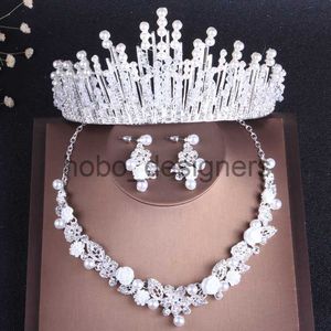 Luxury Crystal Pearl Bridal Jewelry Set Rhinestone Choker Halsband örhängen Tiara Nigerianska afrikanska pärlor Bröllopsmycken Set x0817