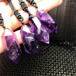 Pendant Necklaces Natural AmethystDouble-pointed Column Energy AmethystStone Polishing Sweater Chain Necklace