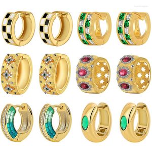 Hoop Earrings High-Quality Colourful Vintage Zircon Ear Buckle For Women Copper Gold-Plated Summer Accessories