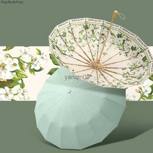 Guarda -chuvas mulheres vintage estampa floral chuva guarda -chuva chique em estilo 3 dobrável 16 costelas menina guarda -chuva portátil princesa sunshade parasol hkd230817