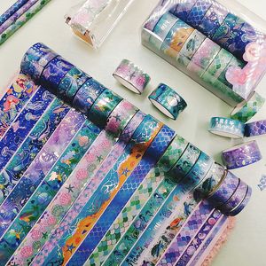 Vidhäftande band 16sts sjöjungfru Washi Ocean Decorative Tape Journal Supplies Silver Foil Masking Söt brevpapper Washitape 2016 230816