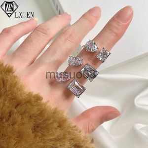 Band Rings LXOEN Cute Bling Zircon Stone Adjustable Silver Color Rings for Women Wedding Engagement Fashion Jewelry 2023 Trend J230817