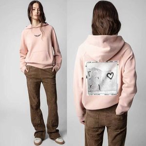 Zadig Voltaire Womens Sweatshirt ZV Pullover White Ink Digital Printing Embroidery Classic Fleece Cotton Hooded Sweater Women