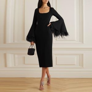 Casual Dresses 2023 Women Feather Sleeve Midi Customized Slim Fit Sexy Party Dress Wedding A-LINE O-Neck Polyester