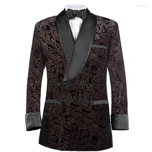 Herrenanzüge Männer Gold Print Smoking Jacket Designer Stilvolle Hochzeitsfeier Tuxedo Blazer Coat Velvet