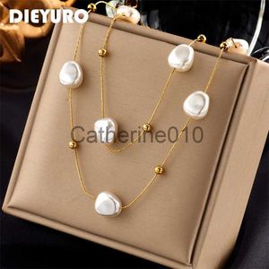 Pendant Necklaces DIEYURO 316L Stainless Steel 2in1 Large Pearl Pendant Necklace For Women New Trend Girls Neck Jewelry Chain Party WeddGift J230817