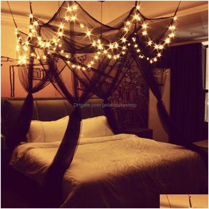 Комарская сеть 8 угловой кровать навес с 100 светодиодными звездными светильниками, управляемыми для 4 -дверных квадратных штор.