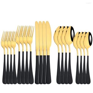 Dinnerware Sets Zoseil 20Pcs Cutlery Set Stainless Steel Knife Fork Dessert Spoon Flatware Black Gold Western Silverware Tableware