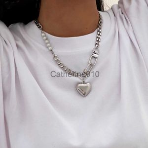 Pendant Necklaces Salircon Punk Stainless Steel Heart Pendant Necklace for Women Kpop Steel Ball Lock Key Chain Necklace Gothic Jewelry Gift 2022 J230817