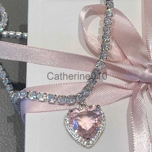 Pendant Necklaces Rhinestione Pink Heart Pendant Necklace for Women Lovers Clavicle Chain Chocker Female Cute Crystal Moonstone Jewlery Gifts J230817