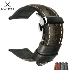 Sehen Sie sich Bands Maikes Luxus Kalbsleder mit echtem Kuh Leder -Uhren -Uhren -Gurtband 18 mm 20 mm 22 mm 24mm Bemerets Schmetterlingsschnalle Austausch 230817