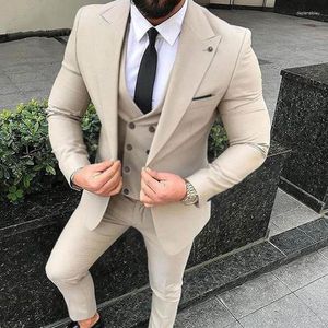 Ternos masculinos Men feitos personalizados homens bege para casamento Slim Fit Groom Tuxedo Blazer Jacket 3 peça mais recente casaco Pant Designs Costume Homme Ternos