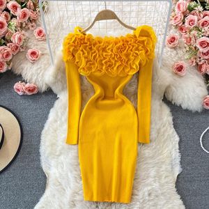 Abiti casual Chic Slash Neck Off Shouler BodyCon Abito a maglia Donne a maniche corte Eleganti Vestitidos coreano Summer Hip Wrappy