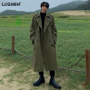 Men's Trench Coats LUZHEN Handsome Korean Stylish Solid Color Long 2023 Autumn Winter Loose Trendy Elegant Casual Windbreaker A5691c