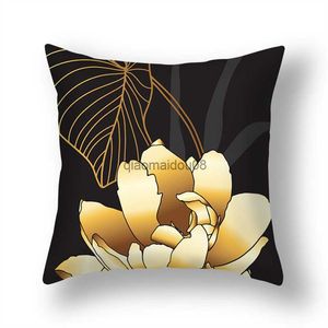 枕ケースGINKGO BILOBA POLYESTER CUSHION COVER 45X45CMBLACK GOLDEN LEAVESウエストケースリビングルームチェアソファホームデコレーションHKD230817