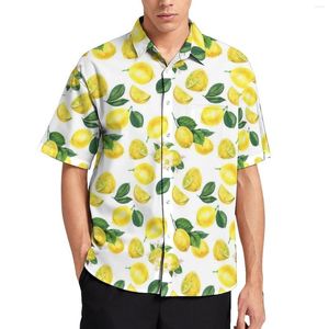 Camisas casuais masculinas estampas de limão amarelas blusas masculino frutas havaianas de manga curta