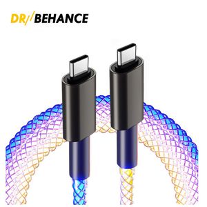 RGB 색상 조명 PD 66W 타입 C에서 C에서 C 빠른 충전 데이터 케이블 iPhone Xiaomi Redmi Samsung Huawei Oppo 6A USB C 충전 데이터 코드