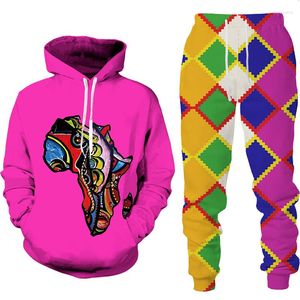 Erkek Trailtsits African Style 3D Baskı Trailtsuit Set Ses Sırlar Sıradan Hoodie ve Pantolon 2 adet büyük boy kazak moda sweatshirt Erkek Giyim