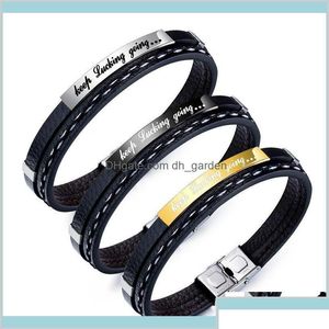 Braccialetti di fascino uomini in stile che continuano a diventare in pelle nera di ispirazione accessori da uomo braccialetti di gioielli di moda o5yxm vpudc drop delive dhlud