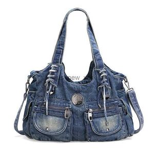 Hobo New in Large Capacity Handbag Denim Bag Casual Women Shoulder Bag Jeans Tote Bag Pockets Hobo Bag HKD230817