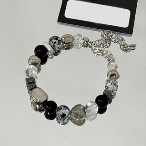 Strand 2023 Black White Fashion Crystal Bracelets Корейские обсидианские металлические изделия из бисера браслет ювелирные изделия Пара подарков на день рождения подарки