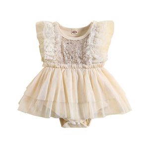 Mädchenkleider Baby Mädchen Sommer Strampler Glänzende Pailletten Ärmelloses Rundhals-Stramplerkleid