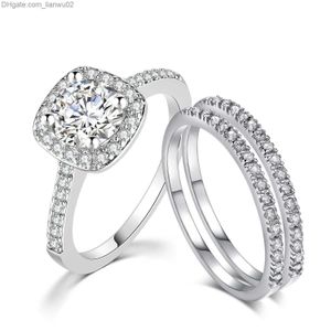 Anelli di banda Anelli di fidanzamento per matrimoni Set per donne coppia quadrato colore argento zircone cubico zirde anello abbagliante gioielli di moda sr531m z230817