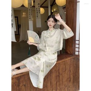 Roupas étnicas 2023 estilo chinês Melhor diário de hanfu Oriental retro chiffon Lady Graceful Set Cheongsam