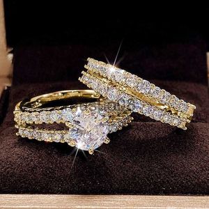 Bandringe Huitan Hot Fashion Set Rings Frauen für Hochzeitszubehör Bling CZ Stone Luxus Engagement Party Moderner weiblicher Schmuck J230817