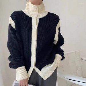 Kvinnors stickor Spring Autumn 2023 Löst mjuk slouchy rand Knit Korean Turtleneck Kvinnors tröja Kvinnlig koftajacka