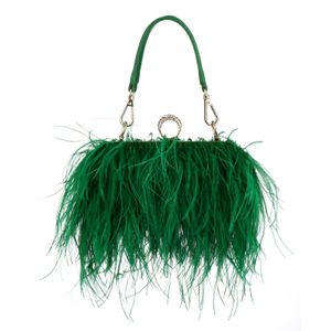 Evening Bags Luxury Ostrich Feather For Women Chain Shoulder Crossbody Bag Tassel Party Clutch Purse Green Wedding Handbags 230817