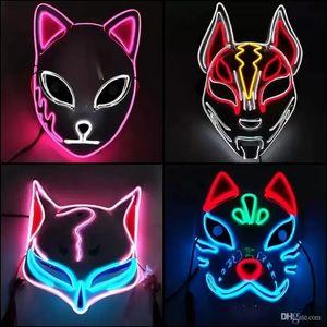 LED Cadılar Bayramı Maskesi Karanlık Maskaralarda Karışık Luminous Glow Cadılar Bayramı Anime Partisi Kostümü Cosplay Masques El Wire Demon Slayer Fox Au17